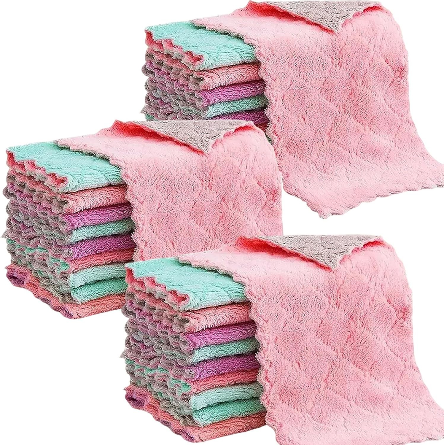 24 Pack Coral Velvet Microfiber Cleaning Cloths 10.6″×6.3″ Lint-Free Super