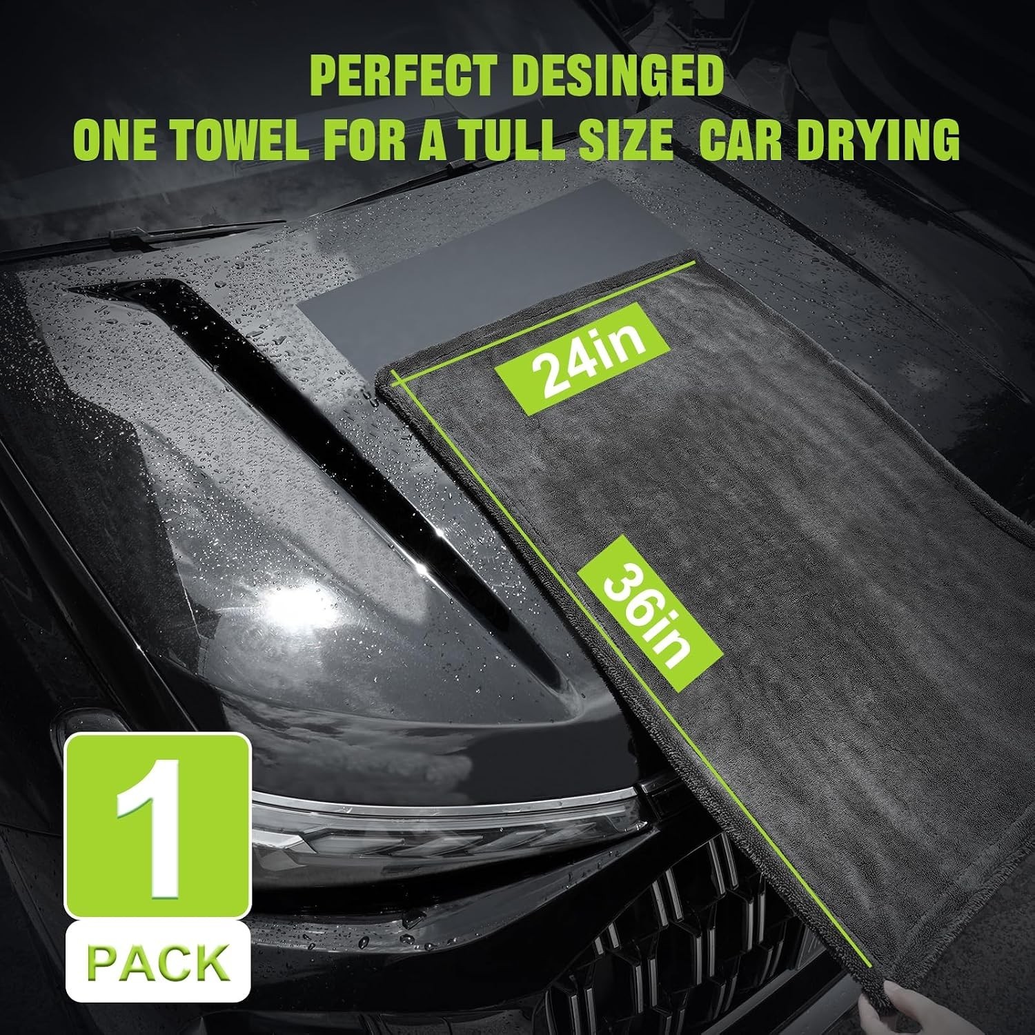 2 Pack Car Drying Towel, 1300 GSM Microfiber Towels for Cars 36″ x 24″ & 16″ …