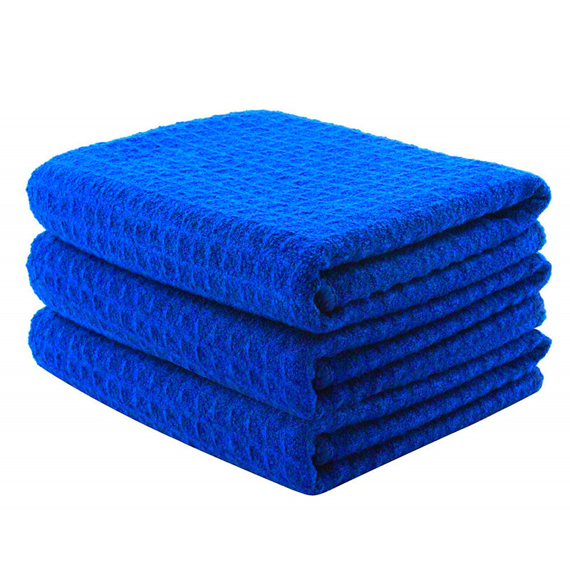 3 Pcs Waffle Weave Glass & Window Microfiber Towel, Blue 24″ x 16″