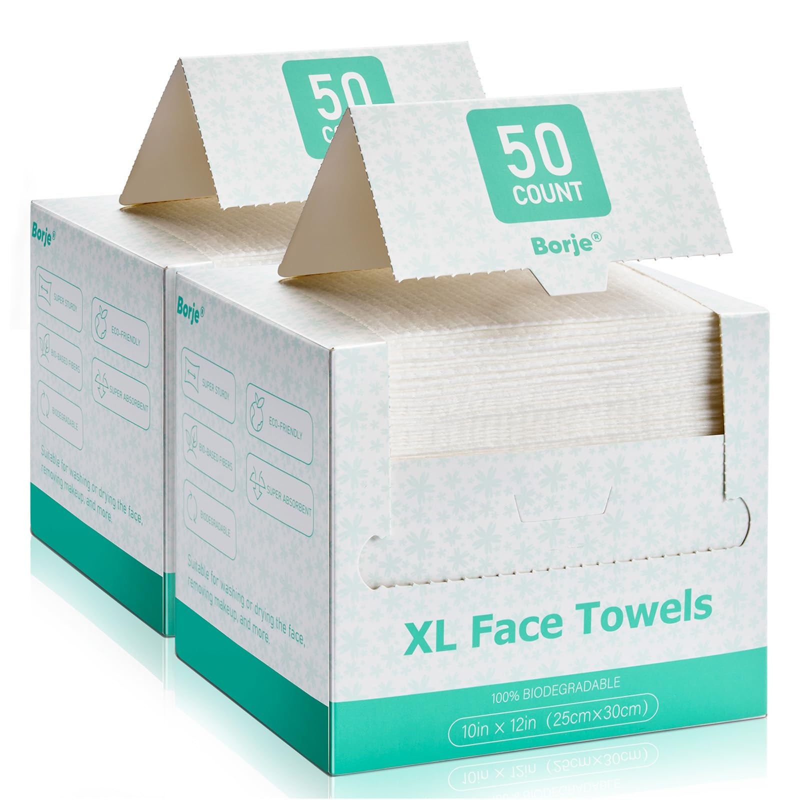 Borje Face Towels XL, Disposable Towel 10″ x 50 Count (Pack of 2), White
