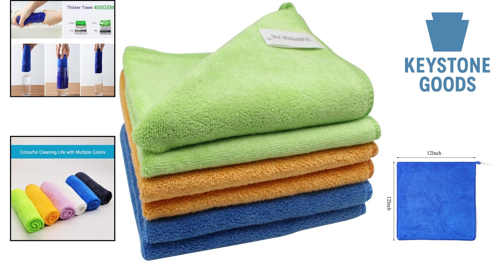 6 Pack Microfiber Cleaning Cloths – 12×12, Multi-Colored, Lint-Free, Scratch-…