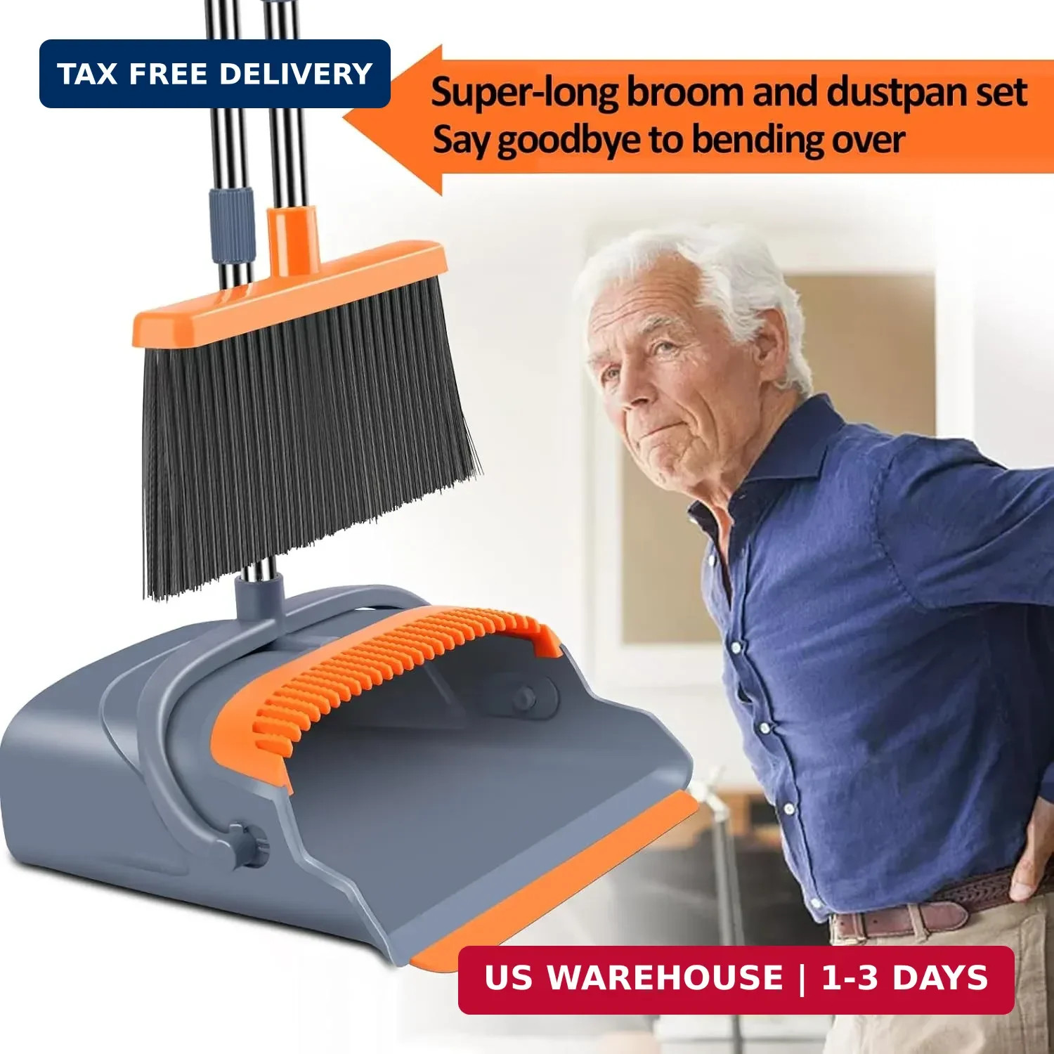 Upgrade Broom and Dustpan Set, Self-Cleaning with Dustpan Teeth, Indoor&Outdoor