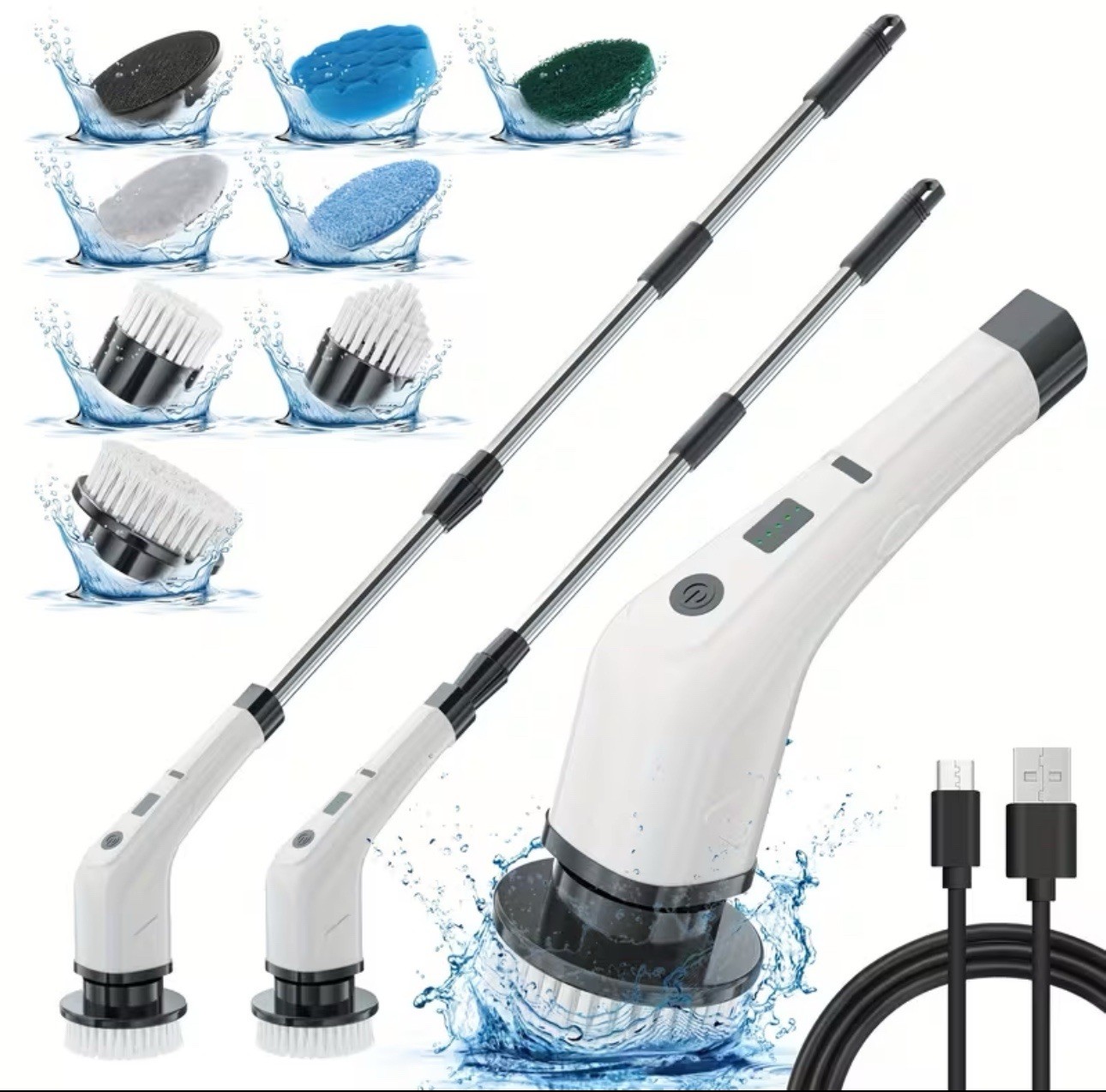 Cordless Spin Scrubber Bathroom Cleaner Brush w 8 Heads Power Electric
