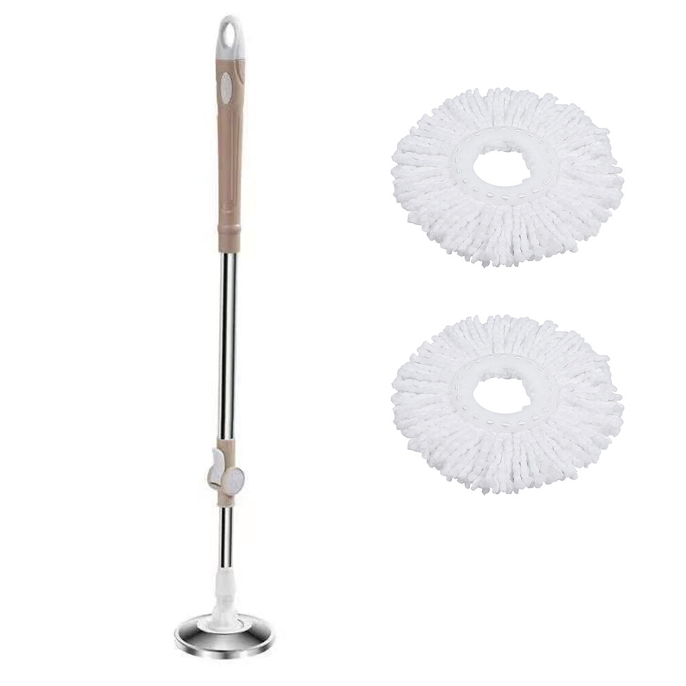 360° Rotating Spinning Mop Pole Handle Replacement with 2x Microfiber Mop Heads