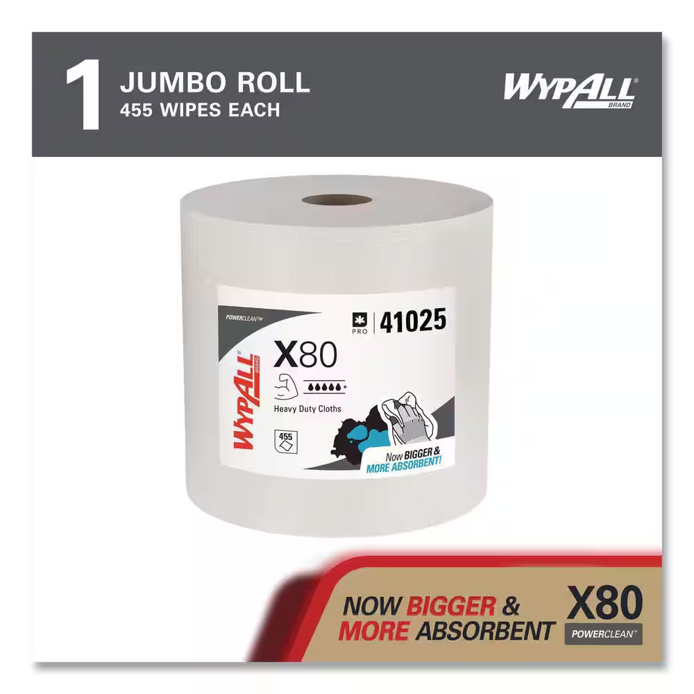 X80 Jumbo Roll White Perforated Wipes (475-Count)
