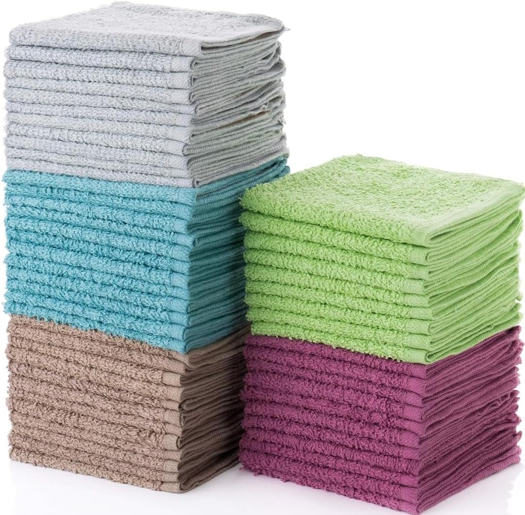 Simpli-Magic Cotton Wash Cloths 12″x12″ (50 Pack) – Highly Absorbent Soft Towels