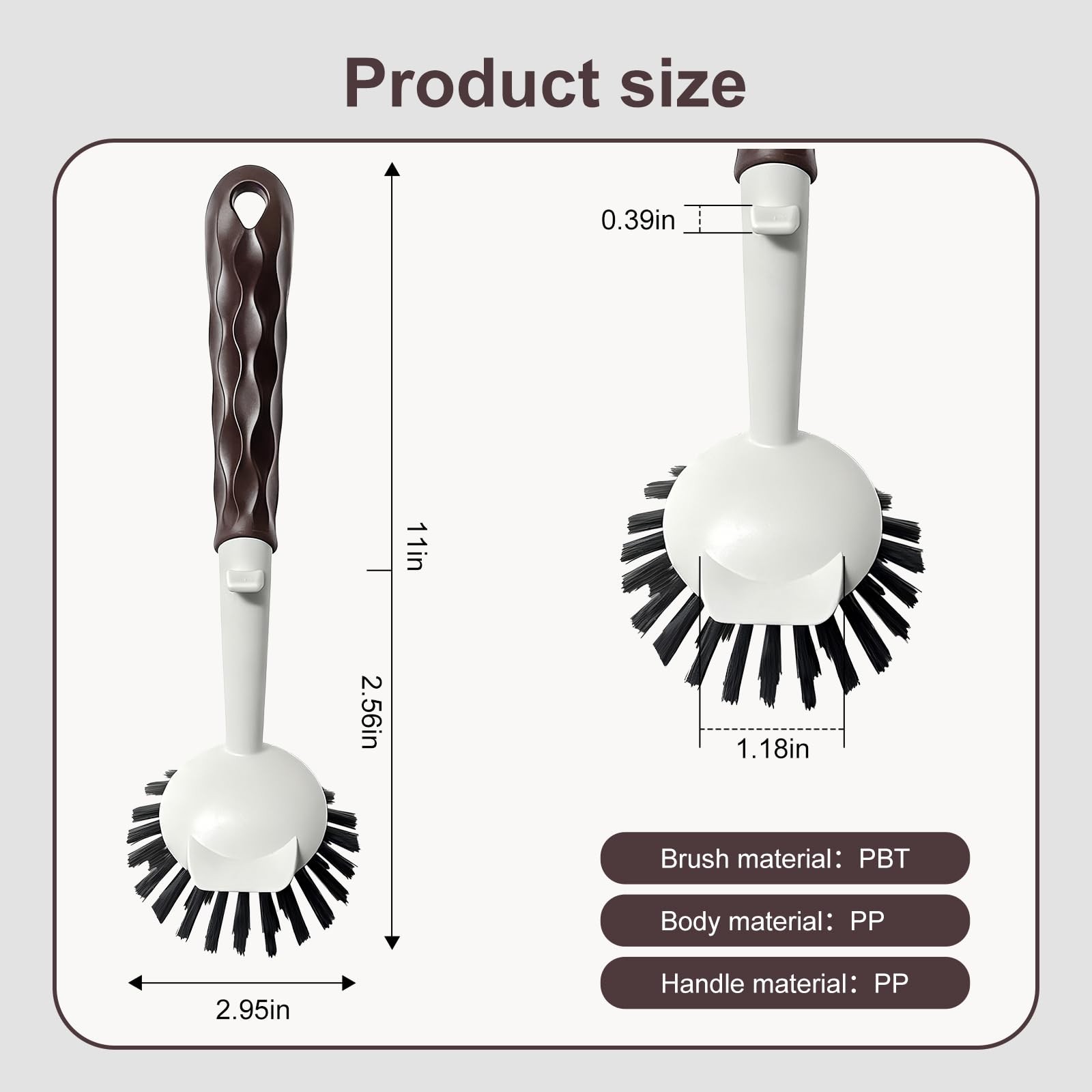 DMBMHMBDF Dish Brush, 2 Pack with Comfortable Handle, 11 inches, Brown