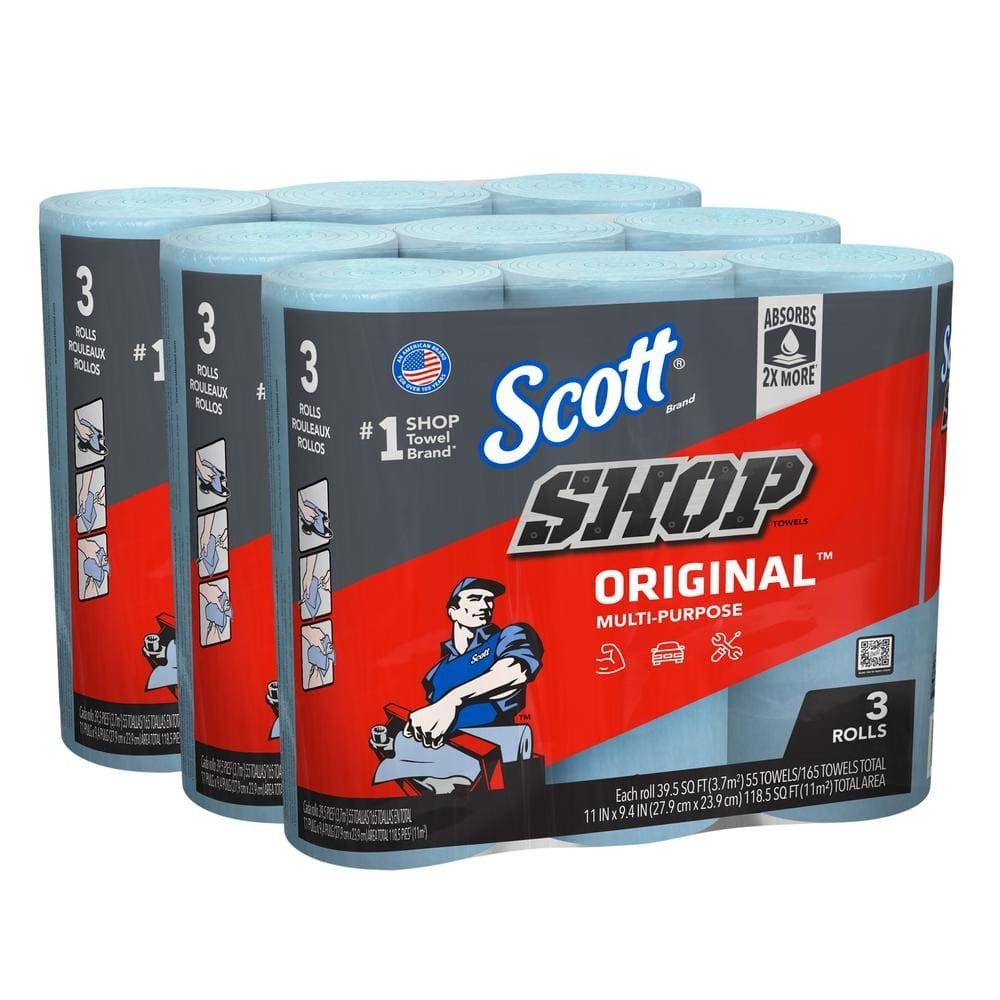Scott Blue Shop Towel Cleaning Wipes 3-Pack Bundle of 3 Roll