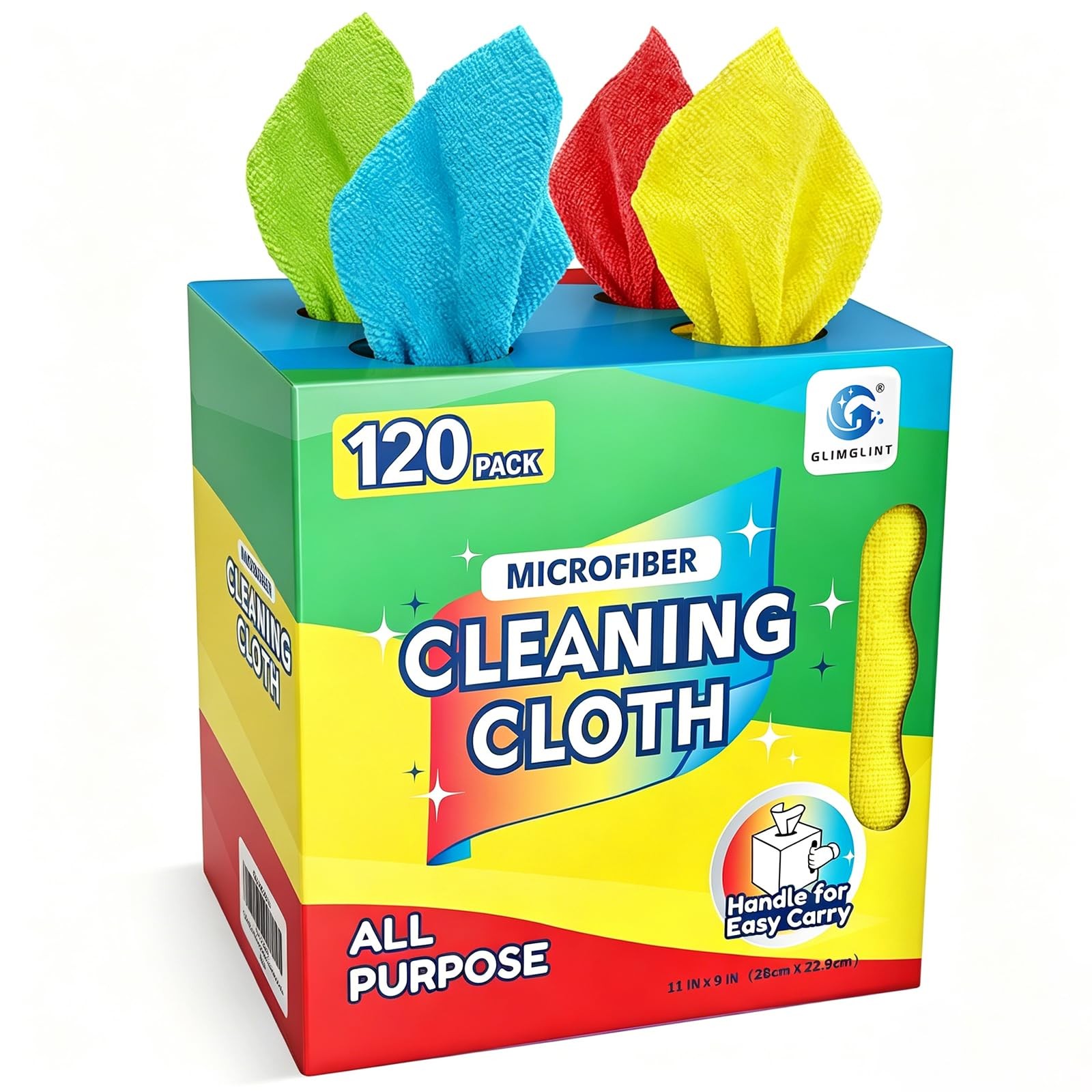 Microfiber Cleaning Cloth 120 Pack, Reusable Towels with Dispenser – Multi-Co…
