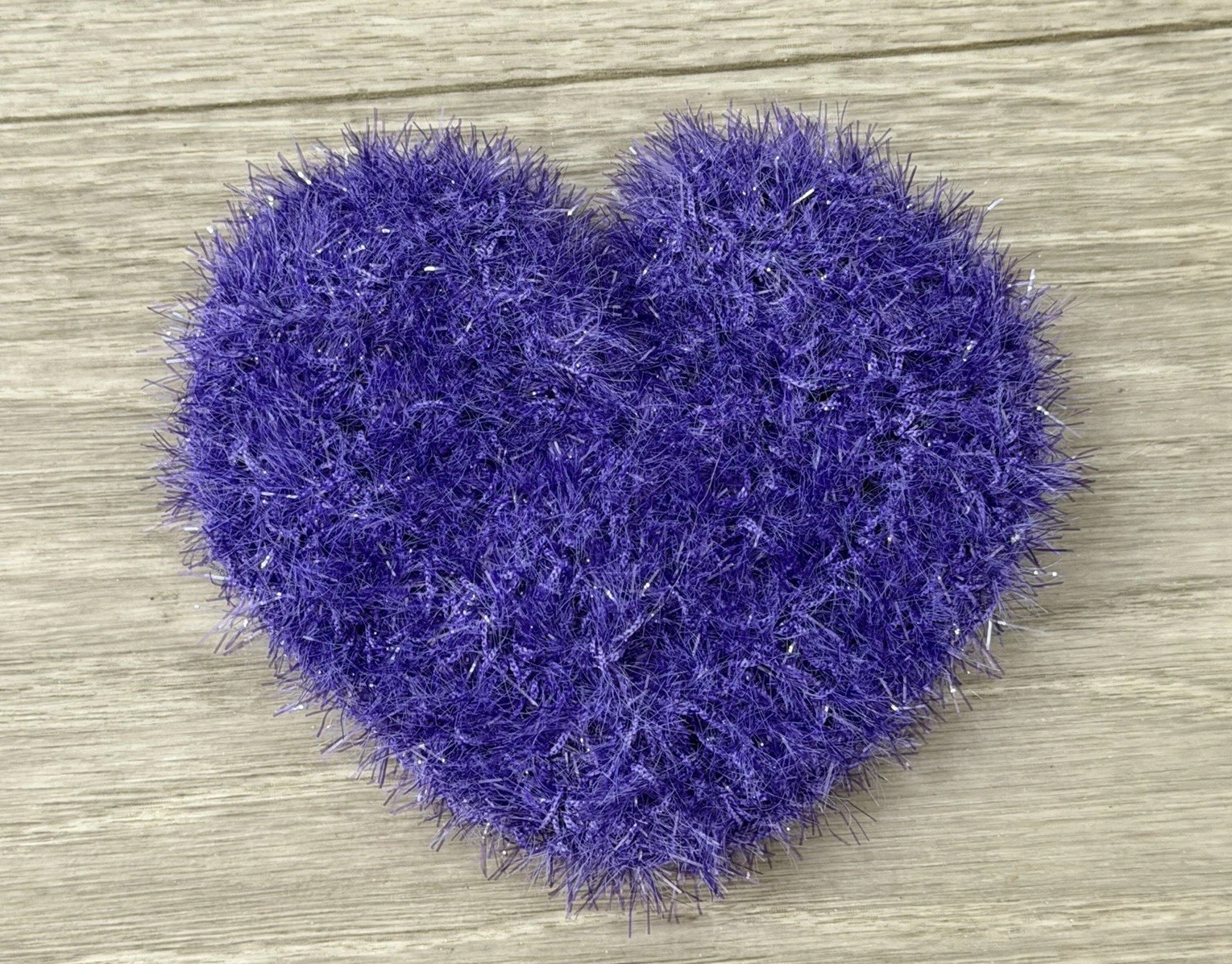 Handmade Dish Scrubber Silver Sparkle Heart Shape Non-Scratch Scrubby 3.75”