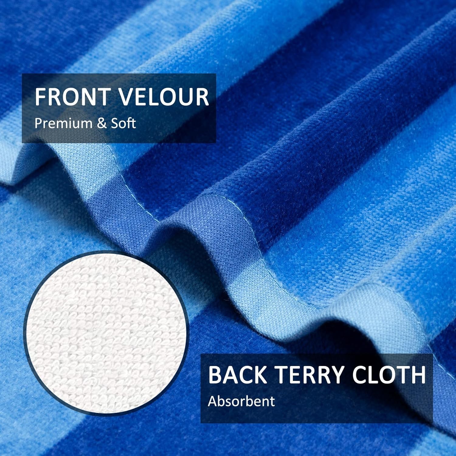 Large Beach Towel Oversized – Cotton Velour 35 x 70 Inch Blue Striped Terry Pool