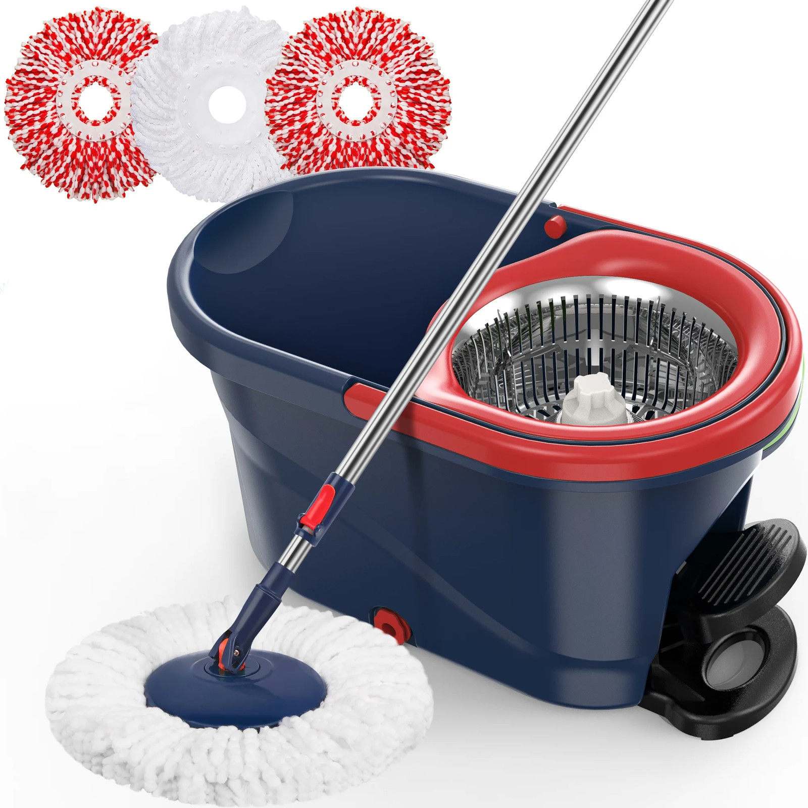 Spin Mop Bucket with Foot Pedal Wringer System Set Floors Cleaning No Mess