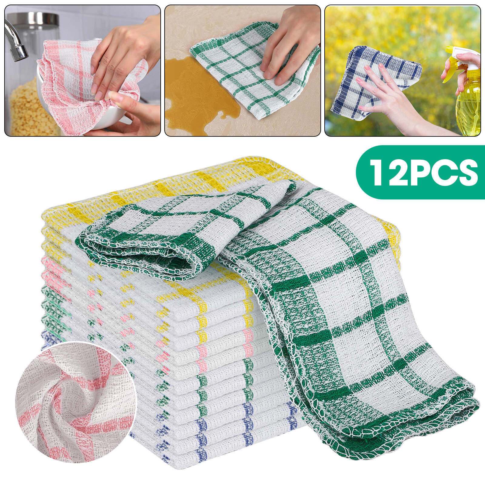 12 Pcs Kitchen Dish Cloths Cotton Super Cleaning Absorbency Towel Washing Rags