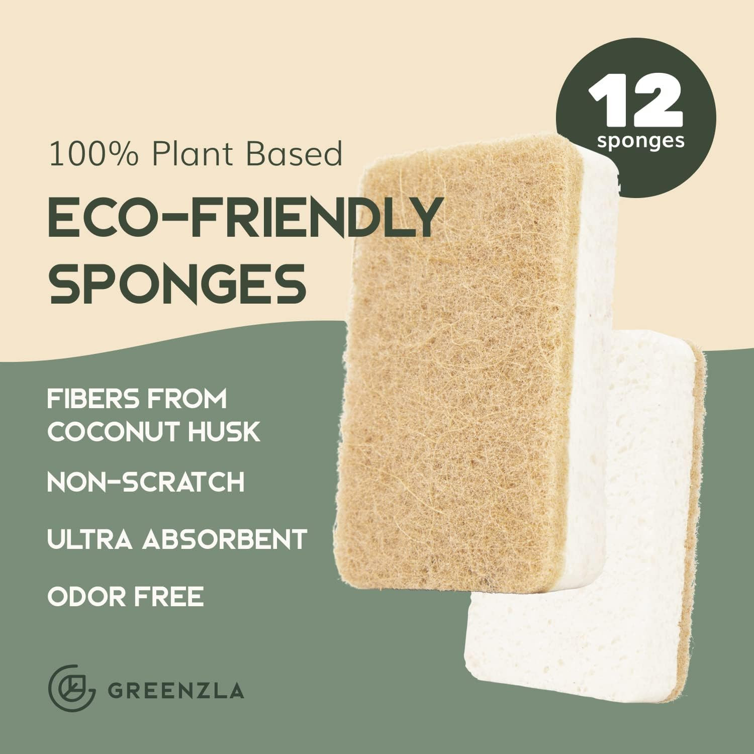Kitchen Sponges, Plant-Based Dish Sponges, Non-Scratch Sisal Hemp Scouring Pa…