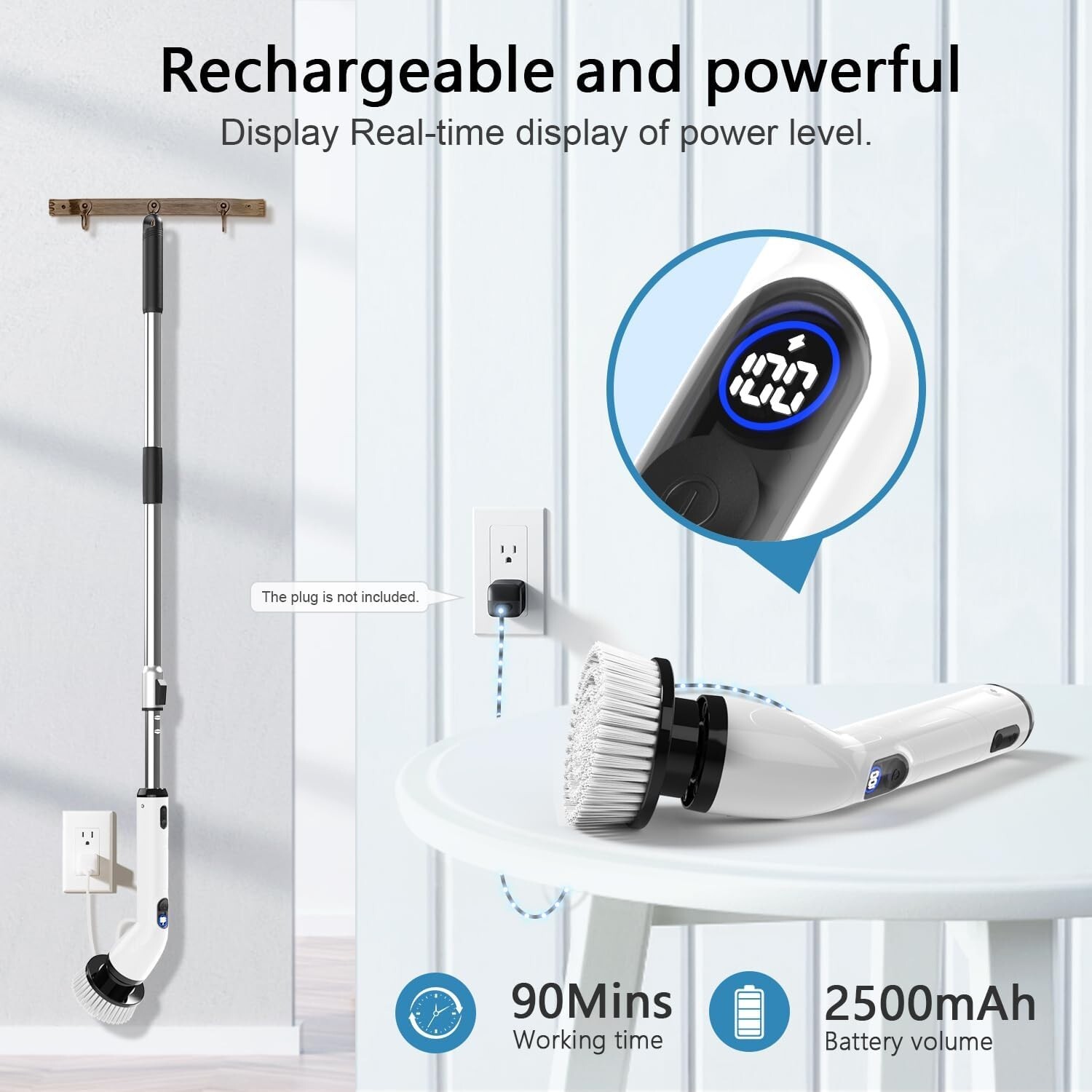 Multi-Surface Electric Scrubber Brush with LCD & 4 Brush Heads for Home Cleaning