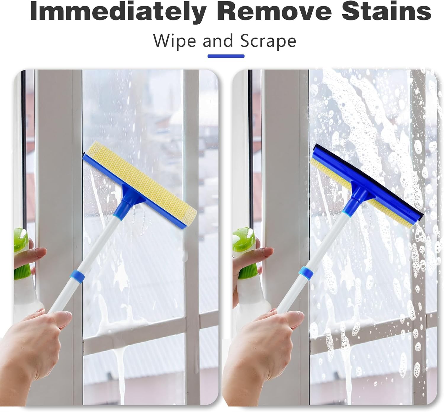 15.9″ Window Squeegee for Car,2 in 1 Squeegee Window Cleaner with Long Stainless