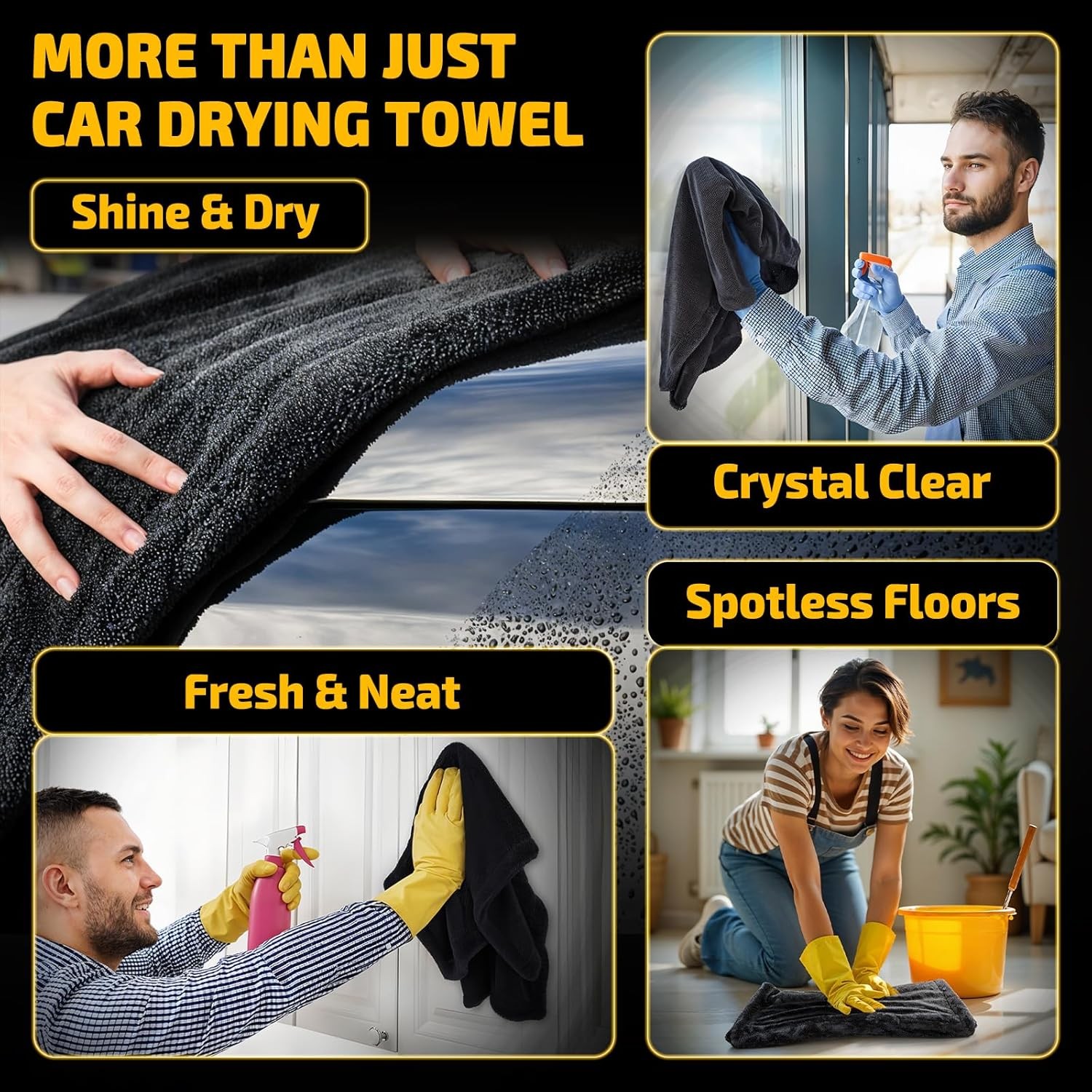 2-Pack 1200 GSM Car Drying Towels – Microfiber Towels for Cars (36″ x 24″), Ultr