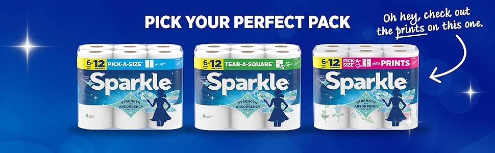 Sparkle Pick-A-Size Paper Towels, Spirited Print Design, 6 Double Rolls (660