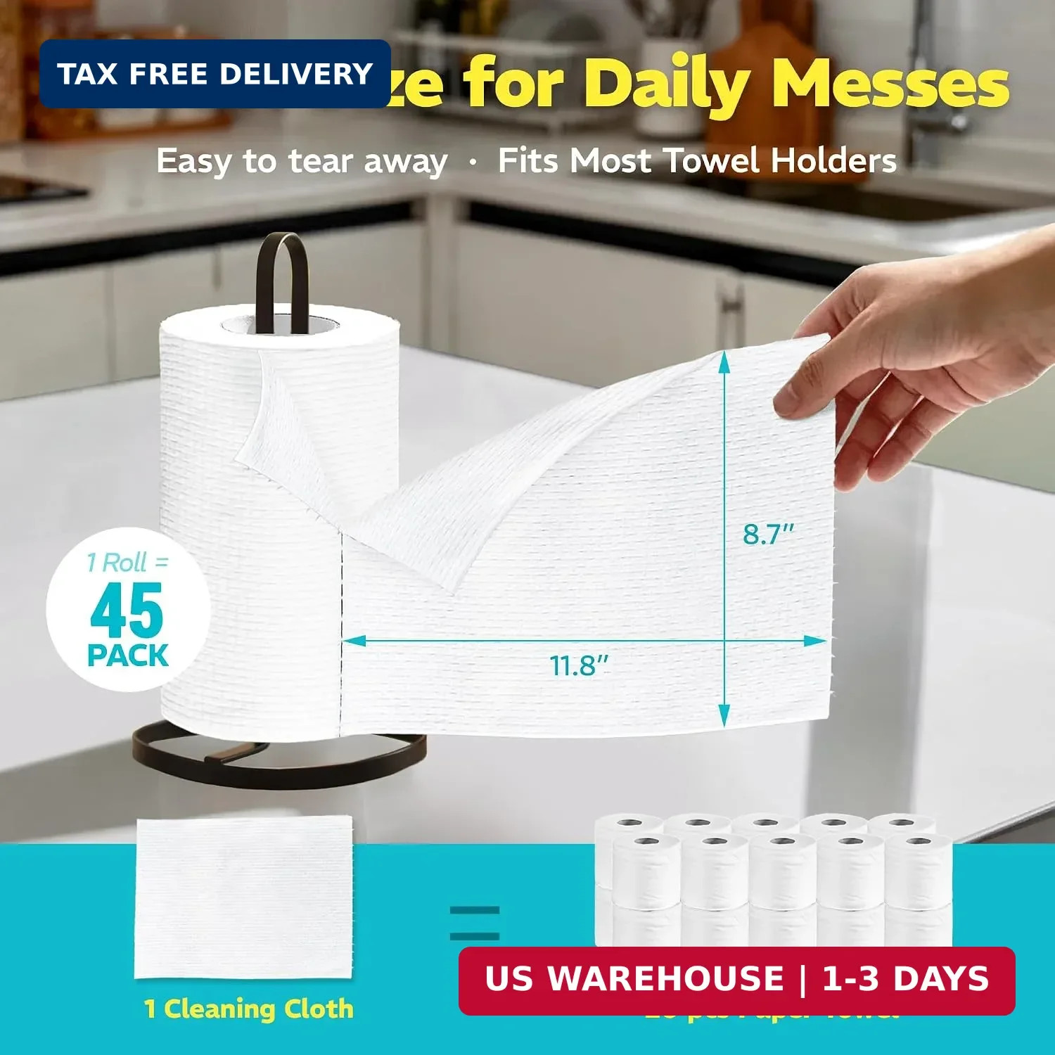 90 Pack Plant-Based Microfiber Cleaning Cloth Rolls, Washable & Reusable Paper T