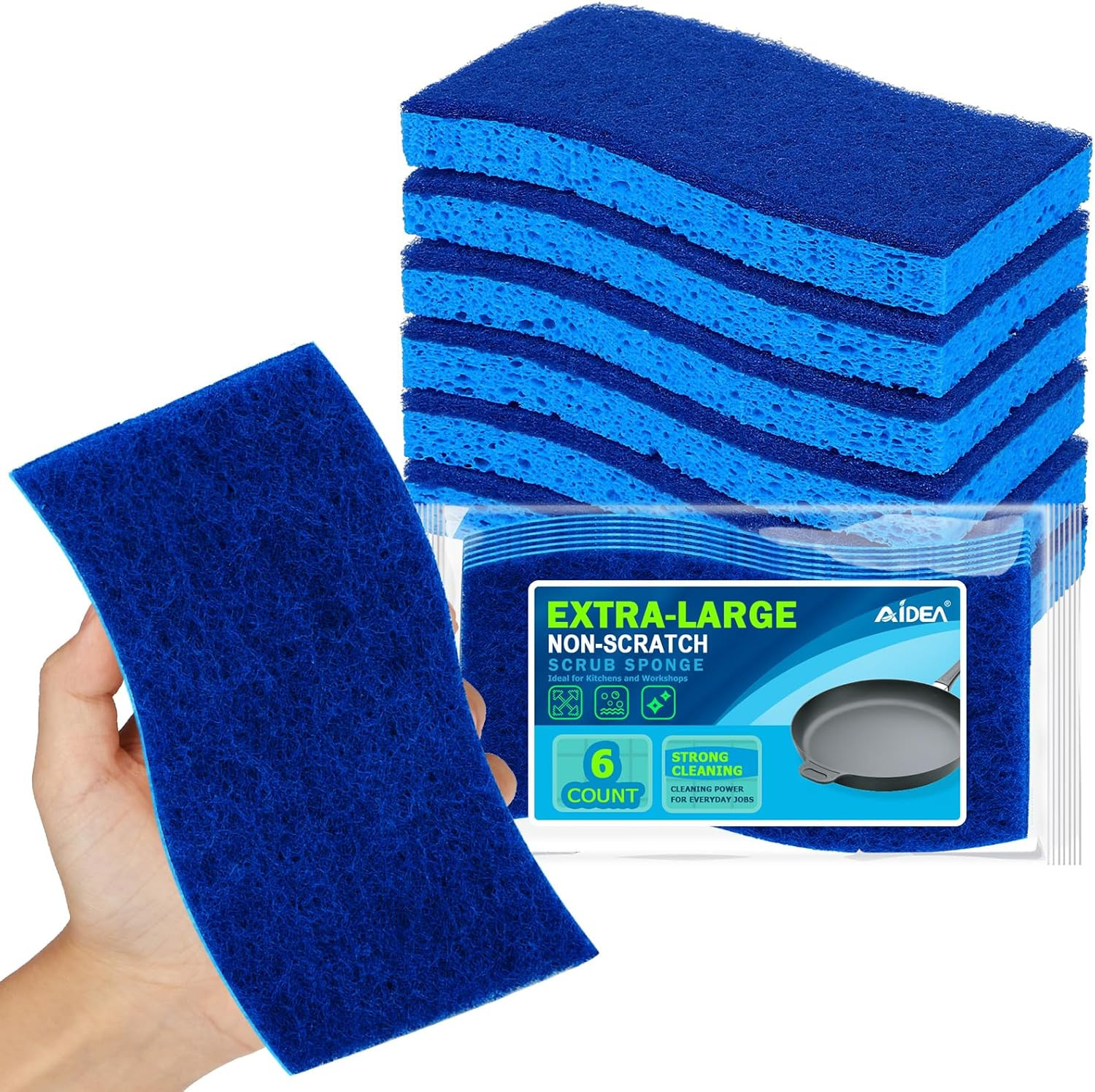 Sponges Kitchen, Non-Scratch Scrub Sponge, 6Count, Sponges for Non-Stick Cookwar