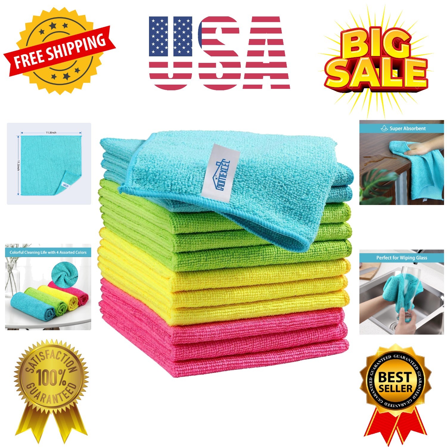 Microfiber Cleaning Cloth,12 Pack Cleaning Rags, Cleaning Towels with 4 Color…