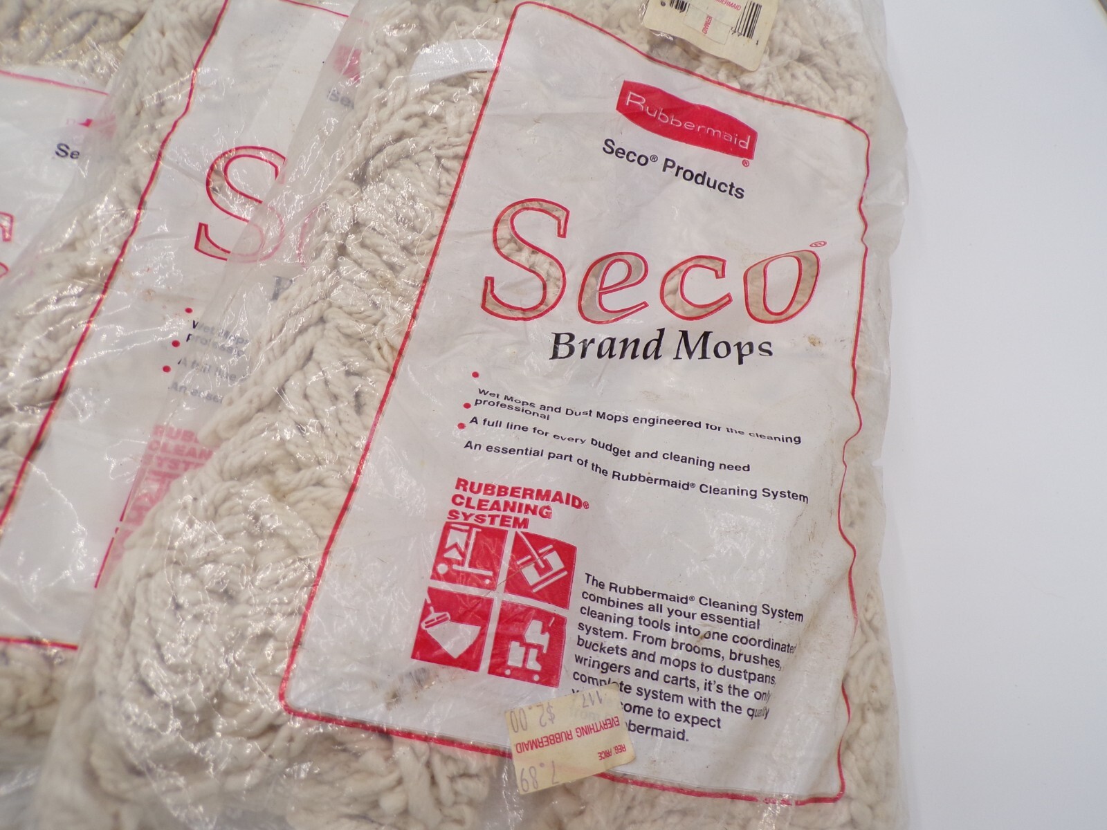 Lot of 4 Rubbermaid Seco Brand Industrial Dust Mop Head, Cotton, 24W X 5D, White