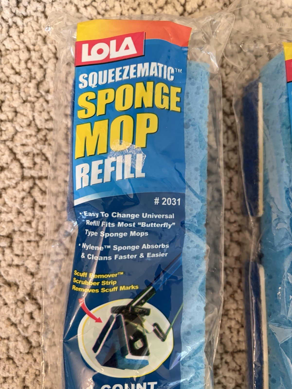 LOLA SqueezeMatic Butterfly Sponge Mop Refill 9″ Super Absorbent 2 Count #2031