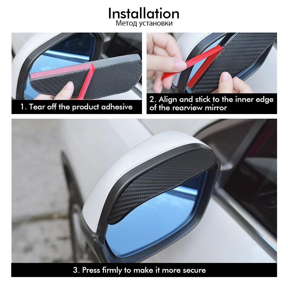 2pcs Car Rearview Mirror Rain Eyebrow Carbon Fiber Sun Visor Shade Cover Protect