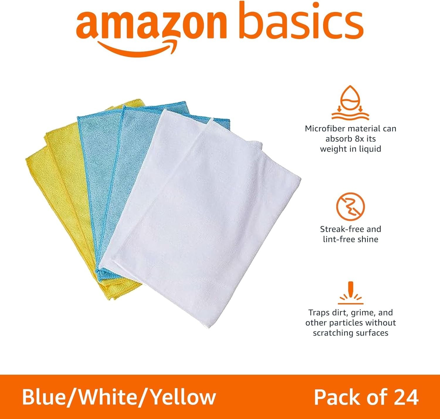 Microfiber Cleaning Cloths, Ultra Absorbent, Lint Free, Streak Free, Non-Abrasiv