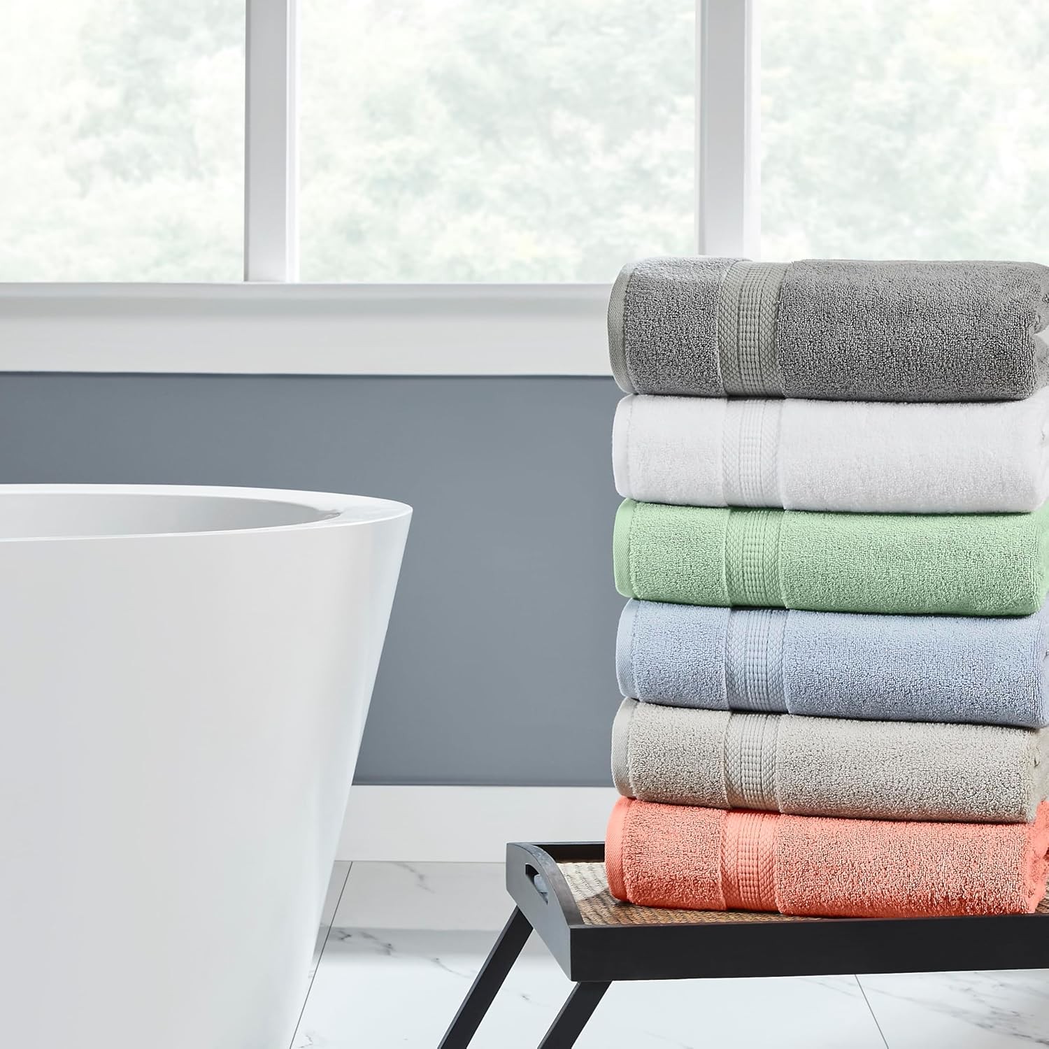 6-Piece Rayon from Bamboo & Cotton Blend Towel Set – Ultra Soft & Absorbent,