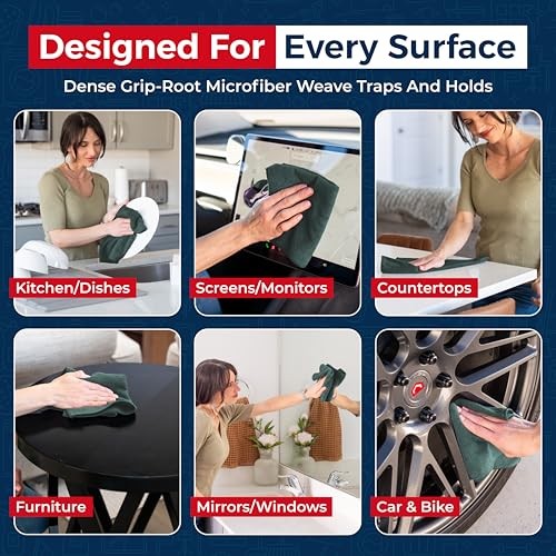 Premium 300GSM Microfiber Cleaning Cloth – 12.5″x12.5″ High 12 pack Dark Green