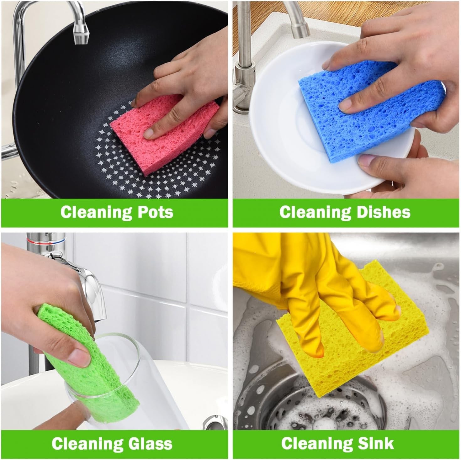 Compressed Natural Cellulose Kitchen Sponge Scratch Free Cleaning Scrubber
