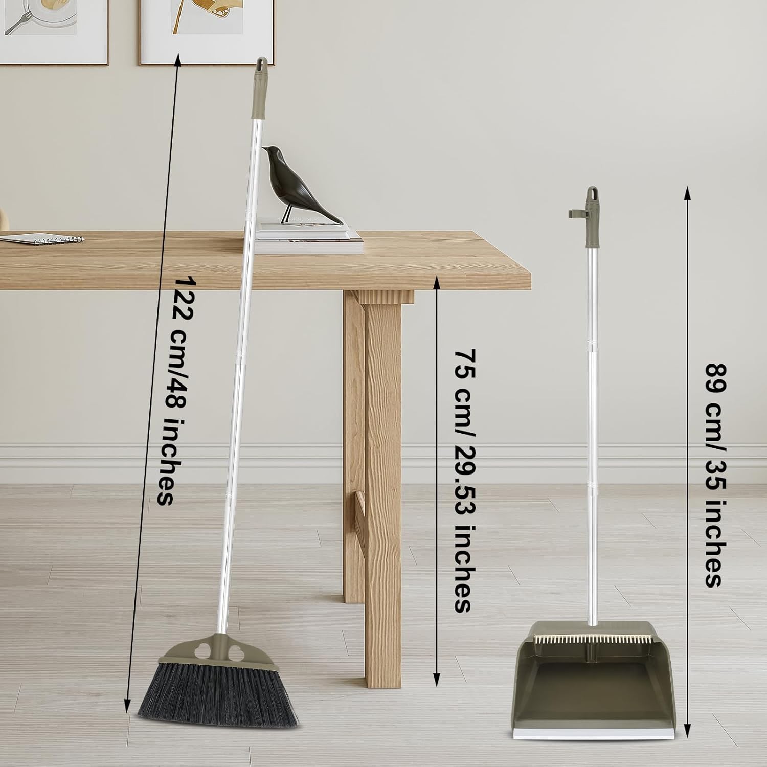Upgrade Broom with Dustpan Combo Set,48” Long Handle Stiff Broom Bristles