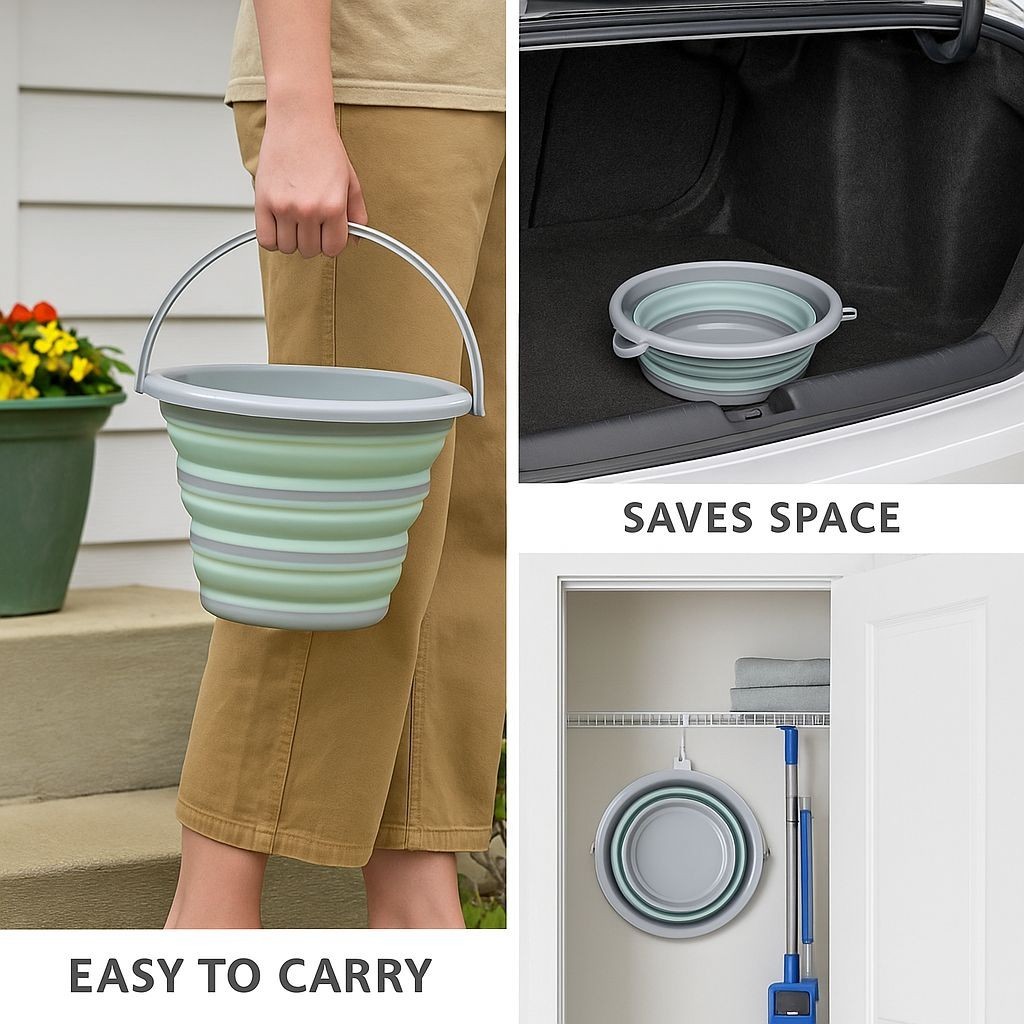 Collapsible Bucket 10L Foldable Cleaning Bucket w/ Handle & Squeegee Portable