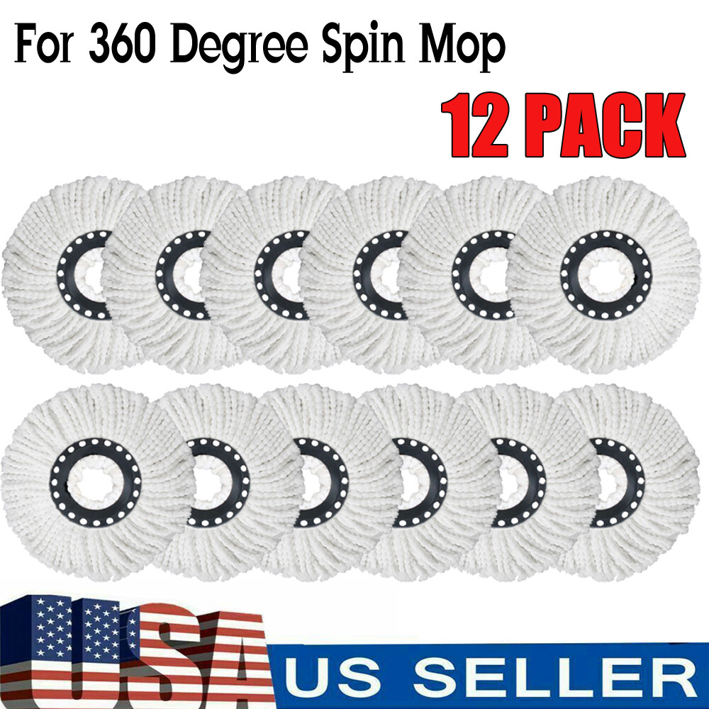 12 Pack 360° Spin Magic Mop Replacement Head Round Shape Standard Size Microfibe