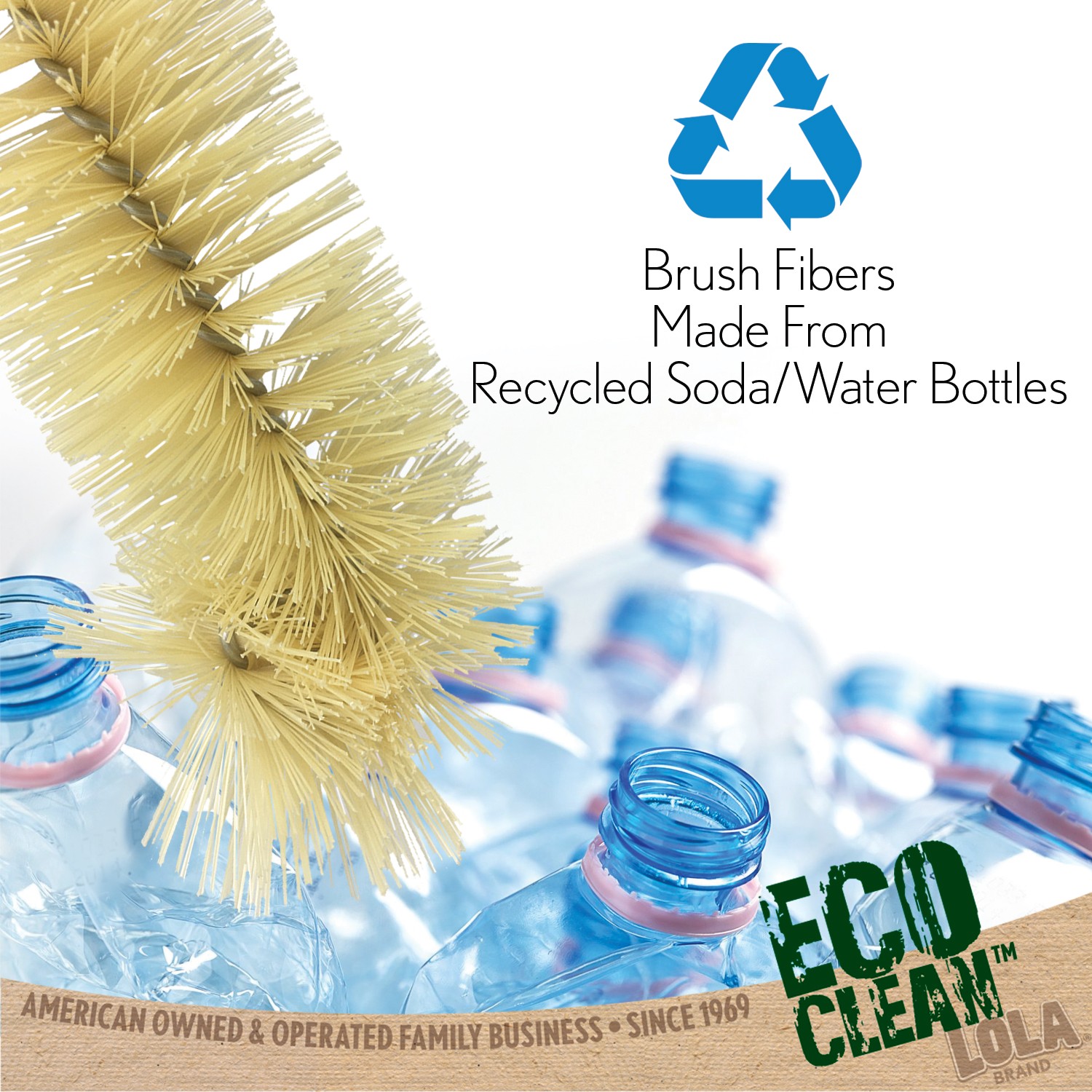 Bamboo Bottle Brush – Ergonomic Non Scratch Bristles are Recycled Bottles LOLA