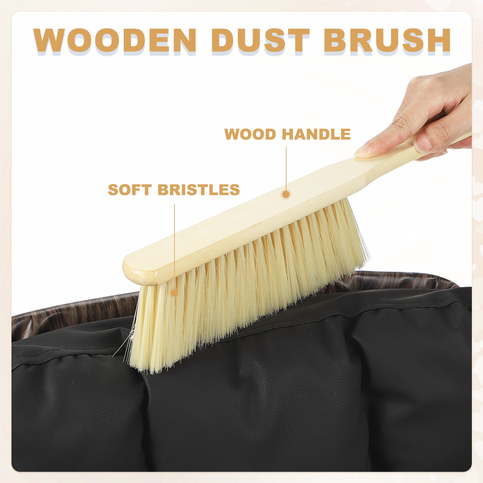 2pcs Wooden Dust Brush 14 Inch Hand Broom Cleaning Brush Soft Bristle Yellow
