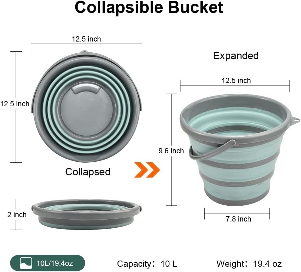 Collapsible Bucket 10L Foldable Cleaning Bucket w/ Handle & Squeegee Portable