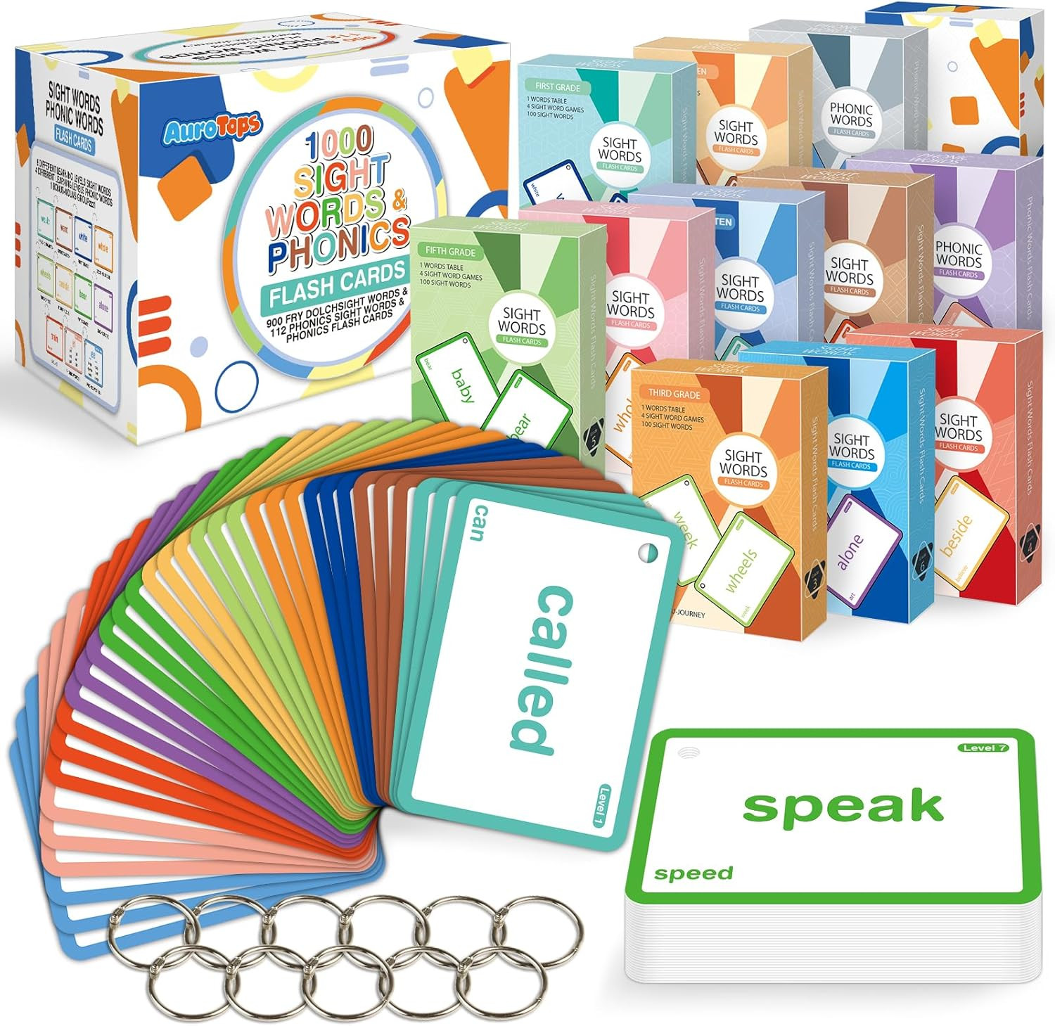 1012 Sight Word Phonics Flash Cards Dolch Fry Reading Game for Kid Grades Prek-6