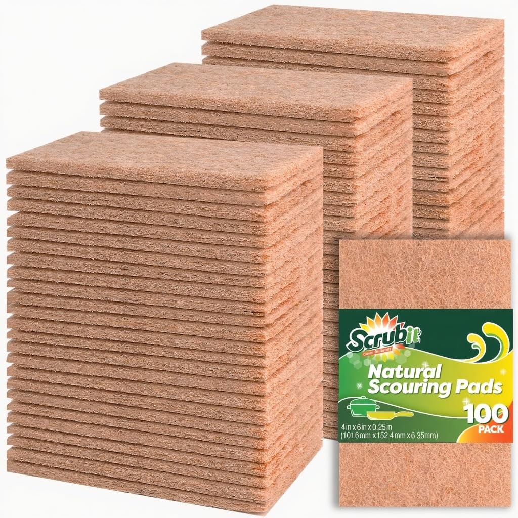 Natural Scouring Pads 100 Pack Heavy Duty Dish Scrubbers Biodegradable Sisal Kit