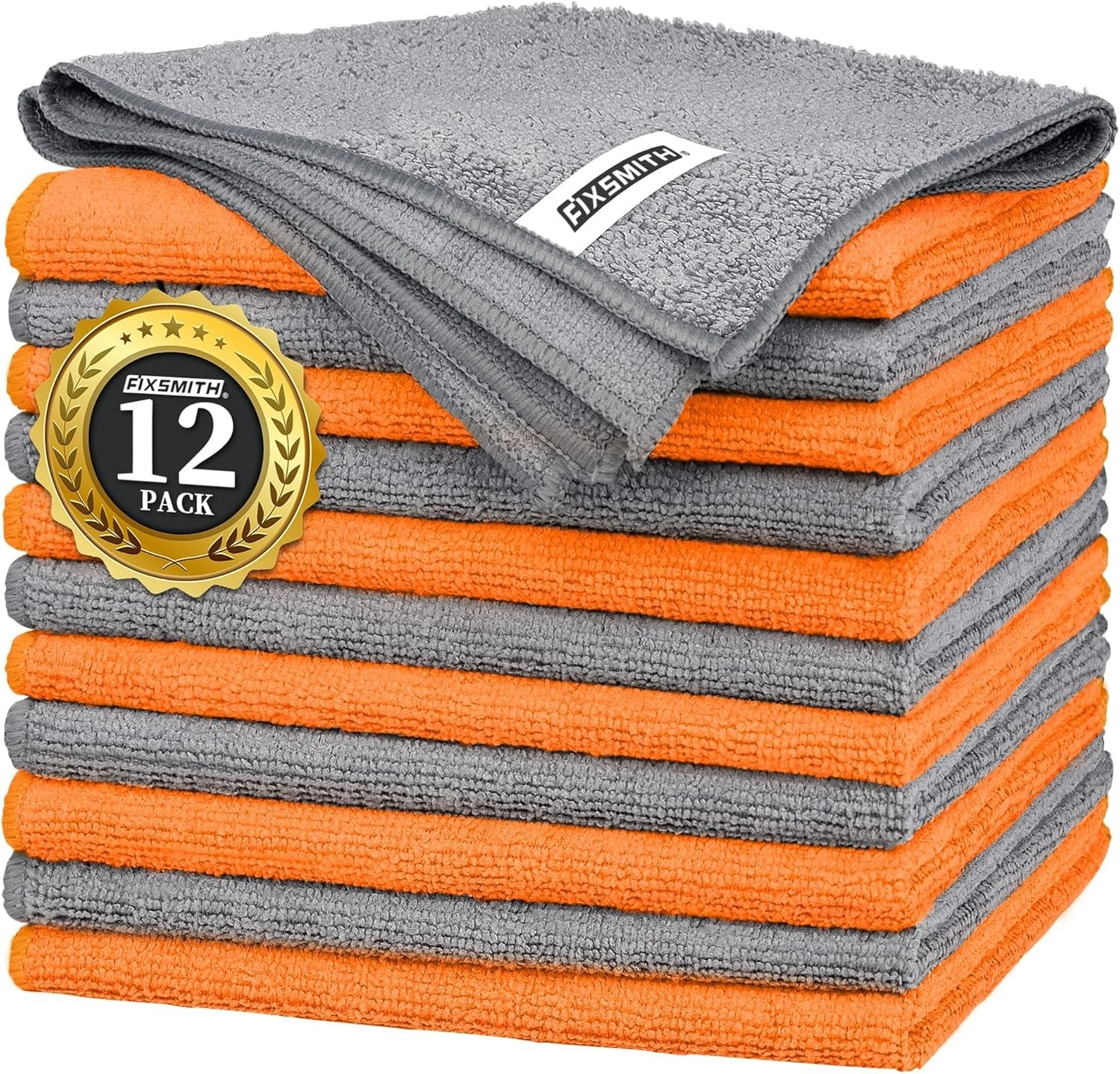 Microfiber Cleaning Cloth -Pack of 12, Highly Absorbent Cleaning RagsGrey&Ora…