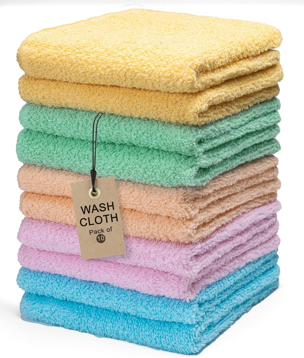 Terry Washcloths – 12×12 Inches – Pack of 10 – Multicolor – Highly Absorbent,