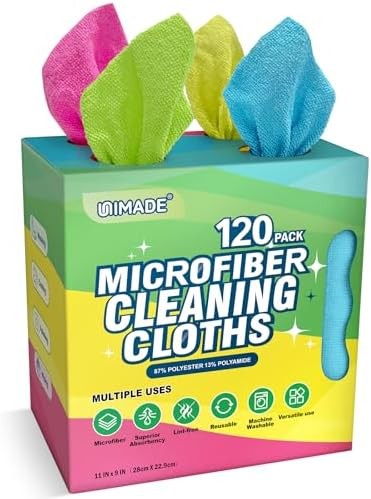 UNIMADE Microfiber Cleaning Cloth, 120 120 Pack, Pink & Yellow & Green & Blue