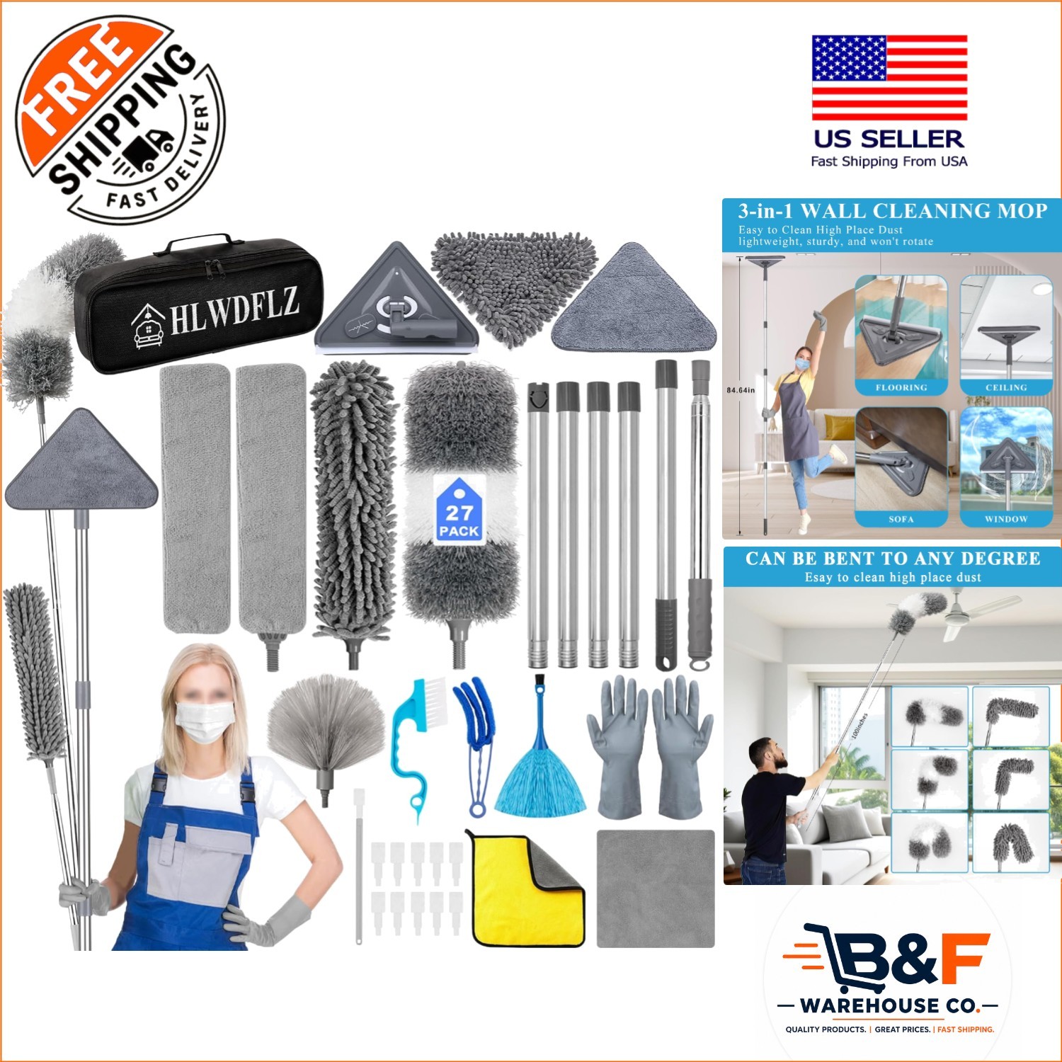 Complete 27pc Duster Set with 100 Inch Telescoping Pole for Hard-to- Areas