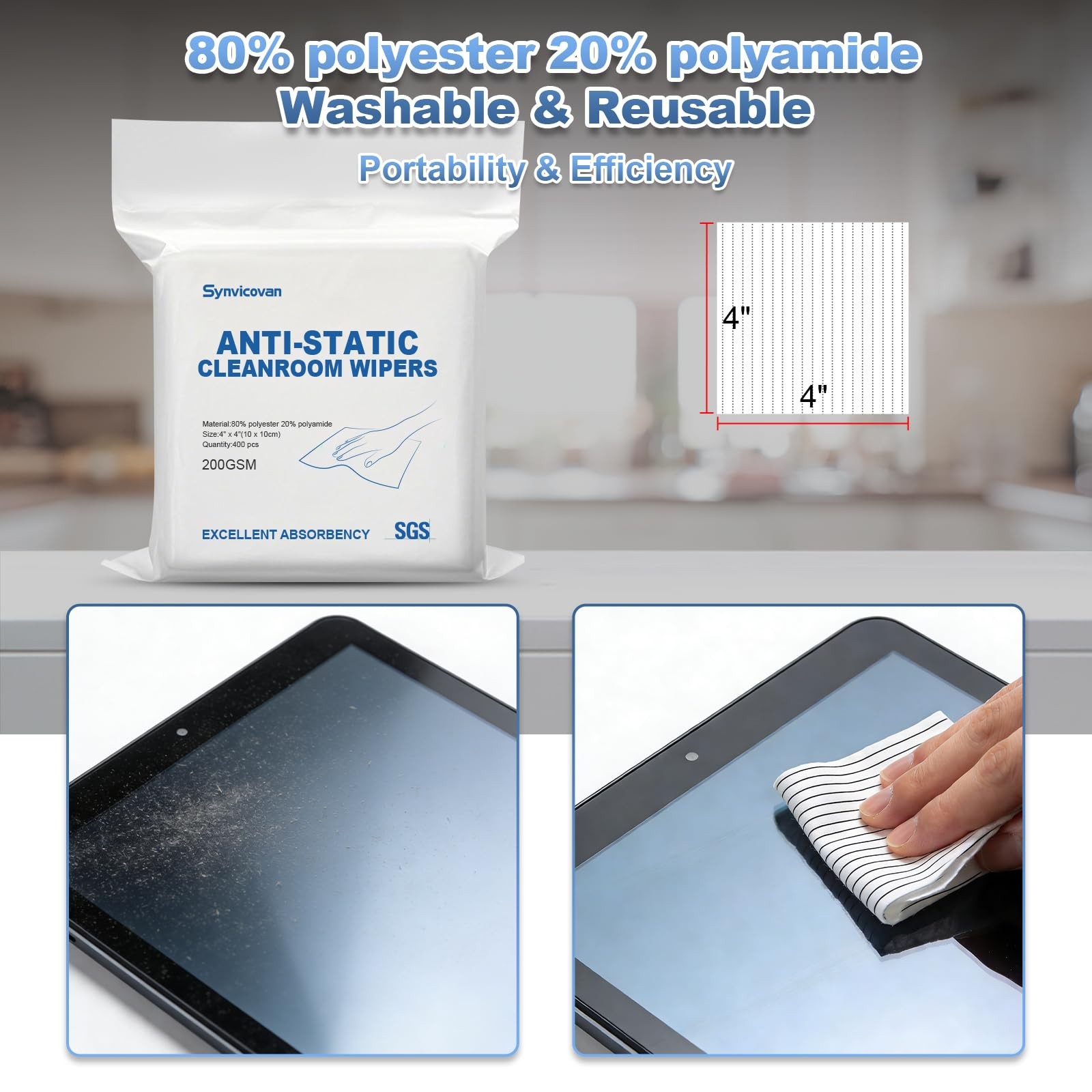 Anti-Static Microfiber Wipes 4″x4″(400 Pcs,Class 100, 200GSM) Lint Free Cloth…