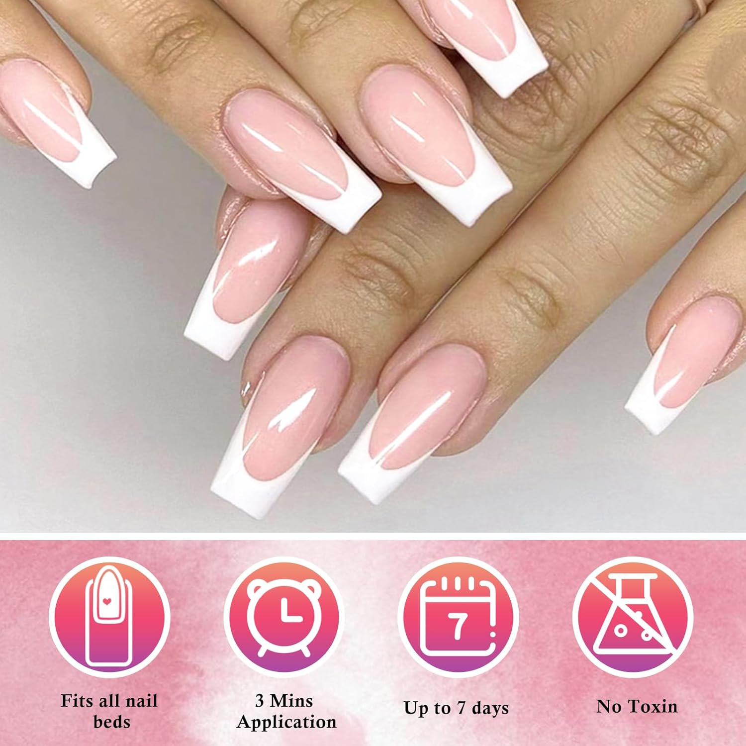 Addfavor 120Pcs White French Tip Press on Nails Medium Square Fake Nails Nude Fa