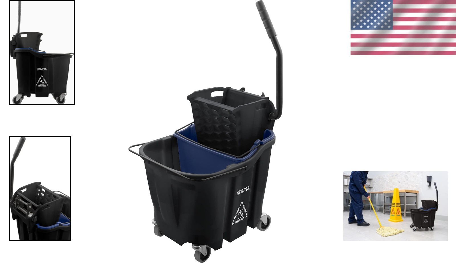 Commercial 35 Qt Mop Bucket with Side Press Wringer – Heavy Duty Cleaning System