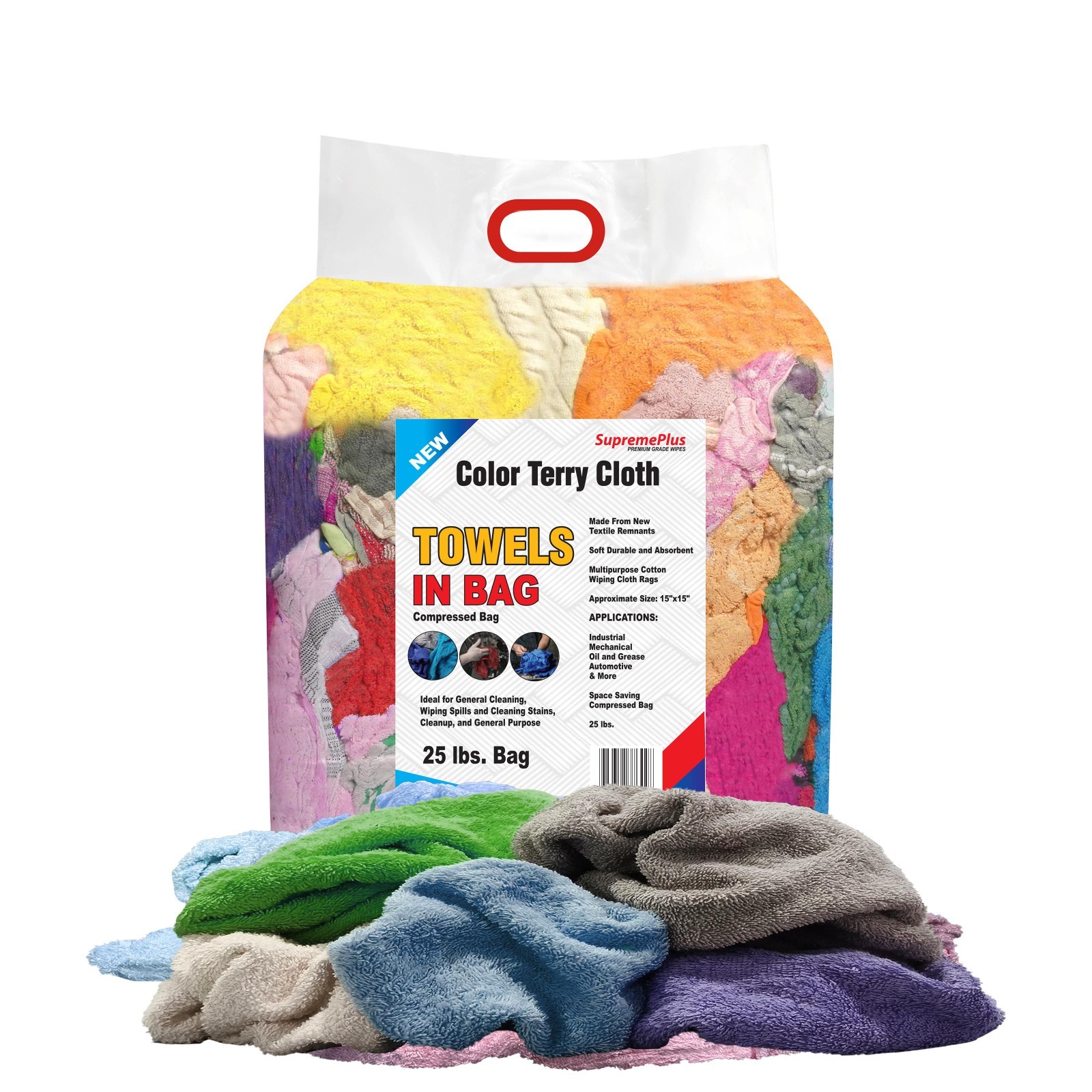 New Color Terry Towel Rags for Cleaning – 50 lbs. Case 2×25 lbs. Compressed Bags