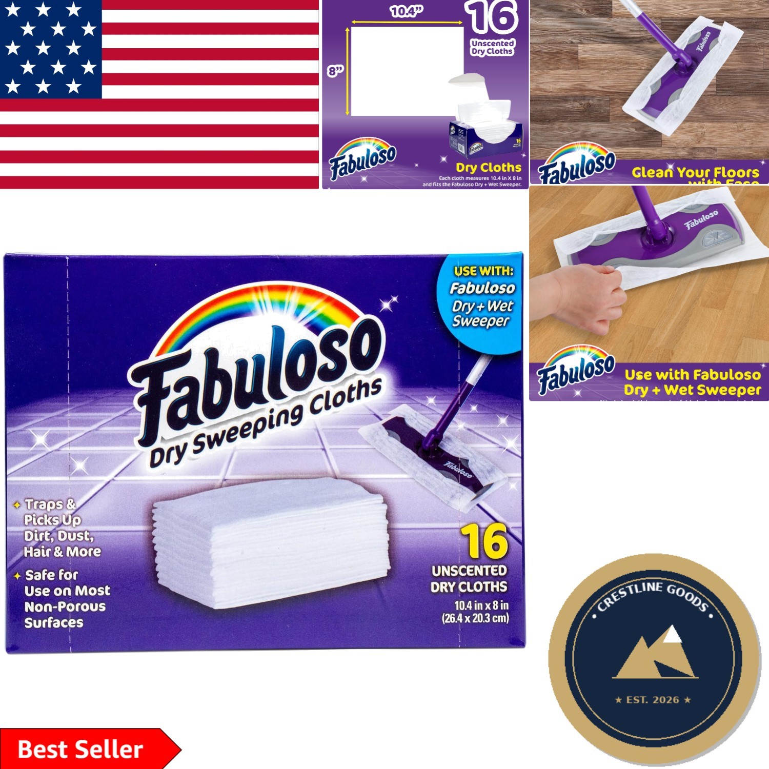 Unscented Dry Sweeping Cloths – 10.4×8 Size, 16 Count for Efficient Cleaning