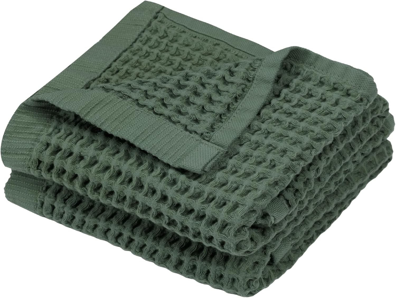 Organic Cotton Waffle Turkish Hand Towels for Bathroom & Kitchen, Large 20×30